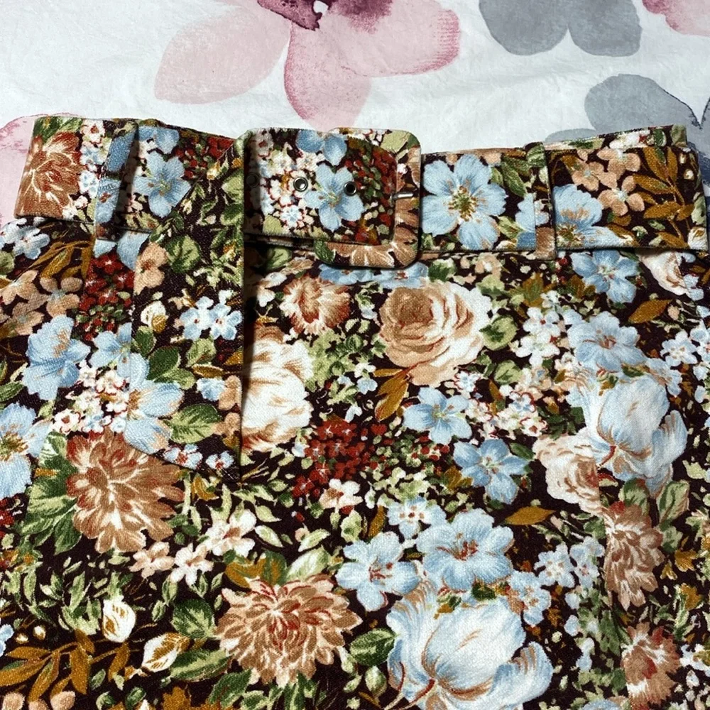 Zara Floral Mini Belted Cotton Skirt Size Small - Picture 4 of 8